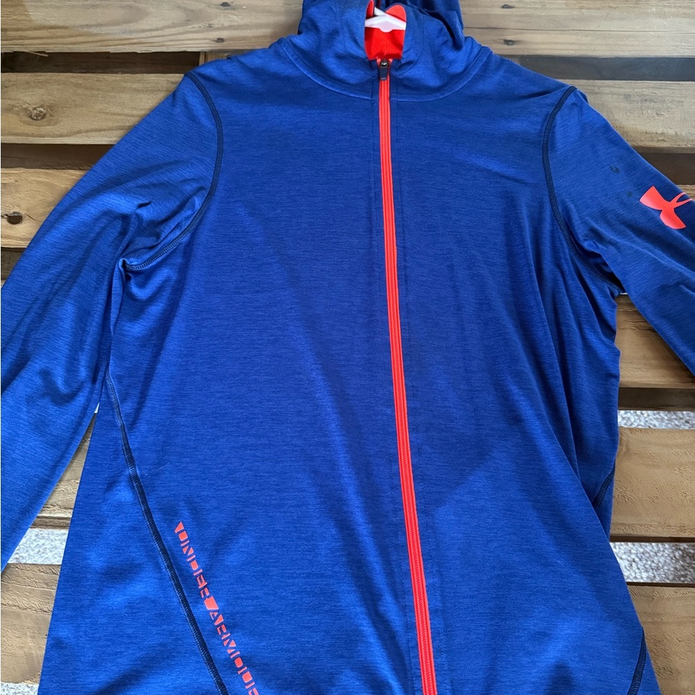 Under Armour Royal Blue Hooded Zip Jacket with Orange Trim